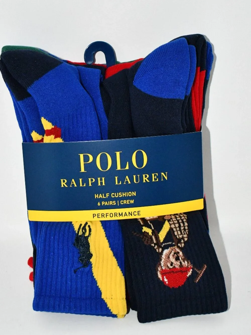 Polo Ralph Lauren Society Bear Socks 6-Pack in Multi #821112PK3 NWT